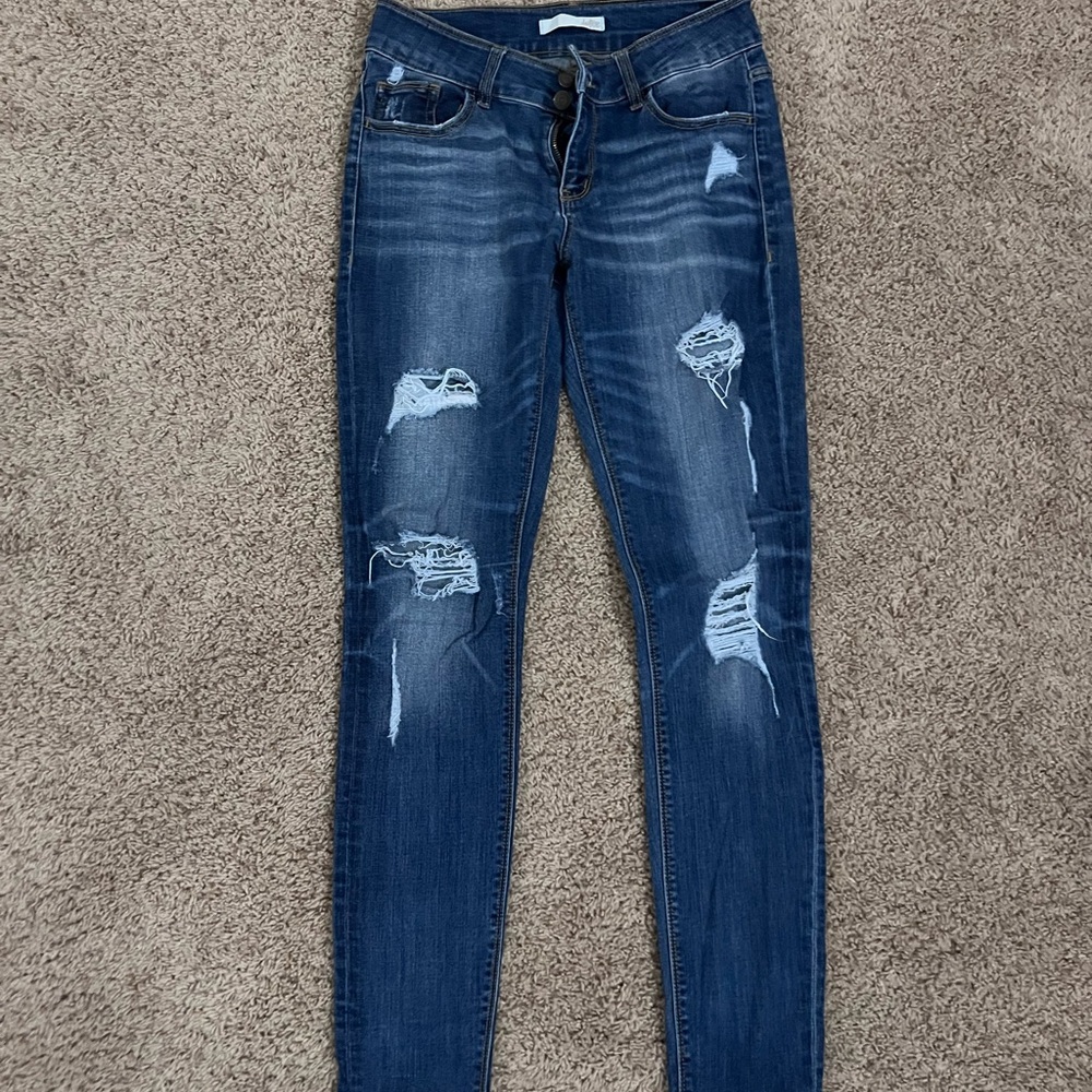 Daytrip Women's Dark Blue Distressed Skinny Jeans